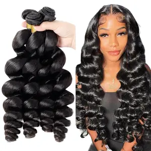 Brazilian 30inch Loose Wave Bundles Remy Human Hair Weave 1 3 4 Bundles for Sew in Natural Hairline Minimal Shedding