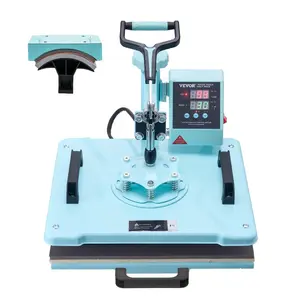 summervibes 12x15 Size 2-in-1 Heat Transfer Machine with Hat Press, 360-Degree Swing Away Design, Digital Control, Fast Even Heating for T-Shirts, Hats/Caps, Green