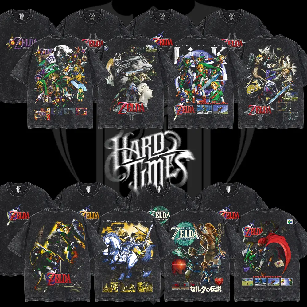 [Collection] HardTimesClothing - The Legend of Zelda Men's Oversized Acid Washed Cotton Short-Sleeve T-Shirt - Classic Round Neck Seamless Top, Retro Vintage Graphic, Streetwear Menswear Apparel for Anime Manga Fans