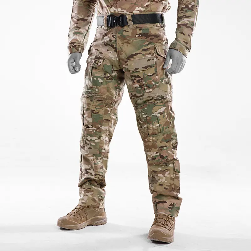Men's CP Camouflage Tactical Cargo Pants - Reinforced Knees, Adjustable Waist, Tactical Look, Strategic Padding, Articulated Knees Design, Custom Fit, Structured Fabric, Multi-Functional Pockets for Outdoor Training
