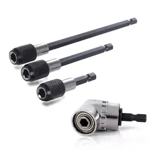 1/4" Hex Shank 105  Right Angle Driver Angle Extension Power  Drill Attachment Socket Adapter Bit + 3 count Quick Release   Nut Drill Bit Holder Extension Kit Set
