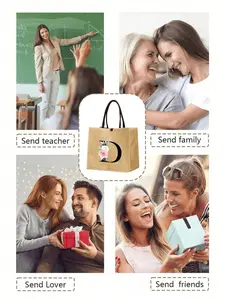 Linen tote bag, including a large tote bag with letters A-T and a small tote bag with letters and floral patterns, suitable as a Mother's Day gift or personalized gift set. Yellow linen black tote bag with black buckle