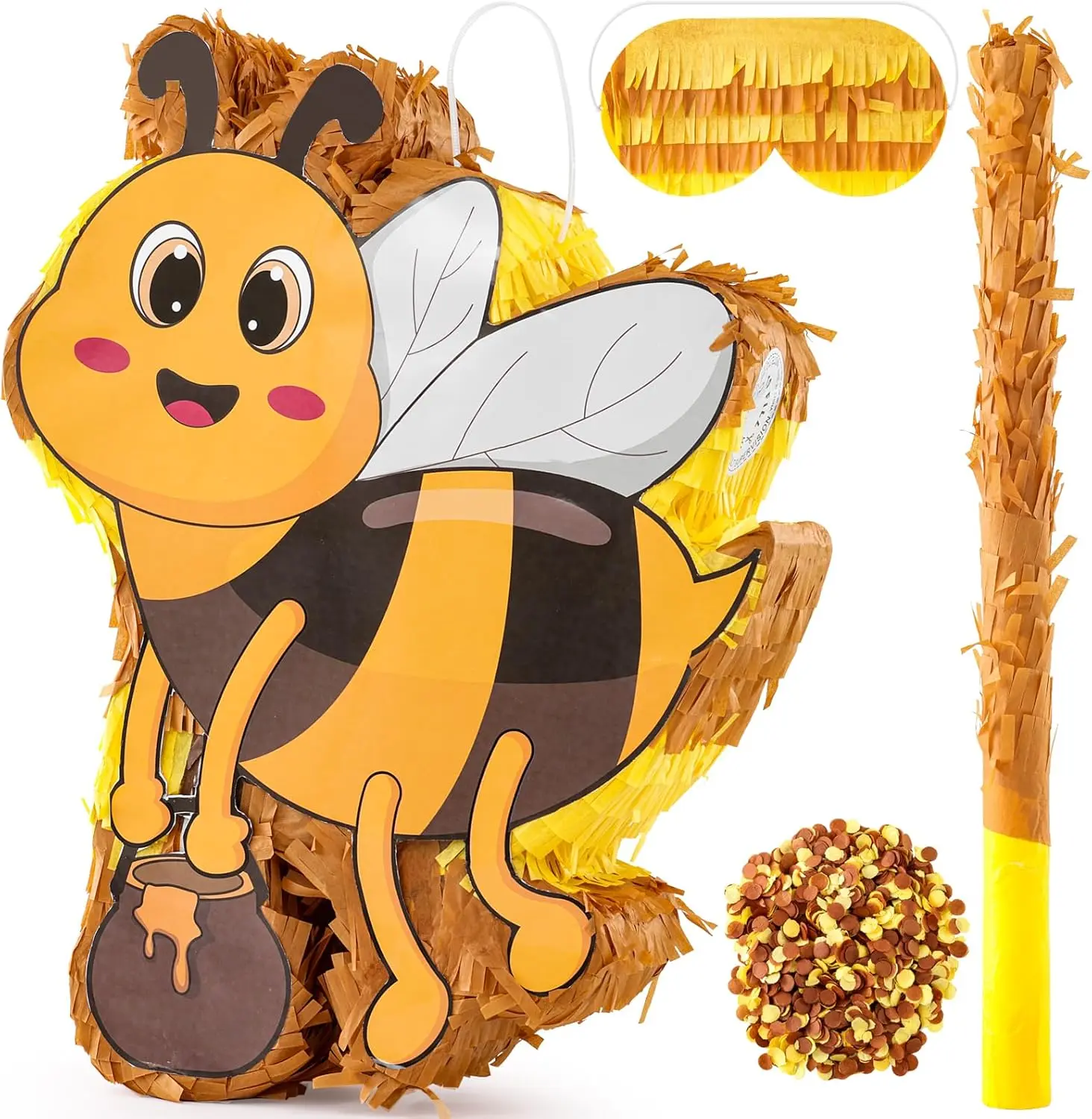 Zrunbo Bee Piñata Set for Kids Birthday Party – Includes Blindfold, Stick & Confetti, Fun Bee Theme Party Game (15.7×12.5×3.5in)