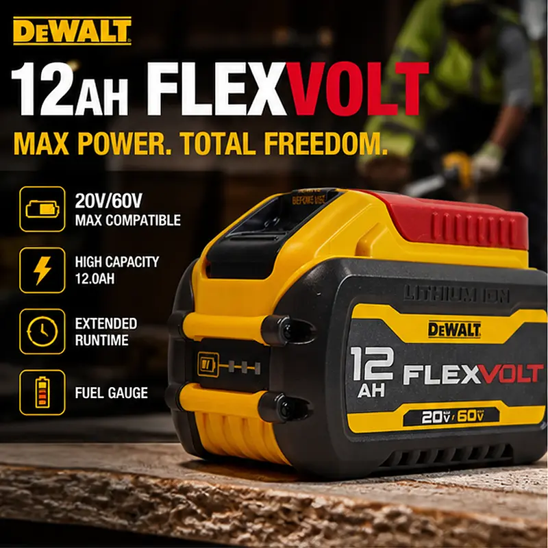 FLEXVOLT 20V/60V MAX Auto-Switching Dual Voltage 12Ah Lithium-Ion Battery Pack - BMS Protected, Premium Cells, Contractor Grade, Replacement for 20V/60V FLEXVOLT Cordless Power Tools