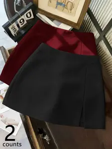 Women's 2-piece Trendy Chic Split Hem Slim-fit Midi Skirts with Lining Shorts, Stylish Casual Bottoms, Perfect for Daily & Date Outfits in Spring & Autumn
