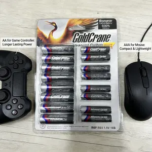 16-pack of AA & AAA carbon batteries, 1.5V, 0.00% mercury content, leak-proof, disposable batteries, Replacement batteries, suitable for TV remote controls, wireless mice, keyboards, electronic toys, clocks, flashlights, home office, daily use