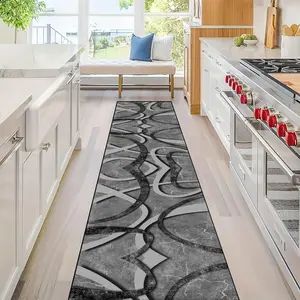 Geometric Pattern Long Hallway Rug, 1 Count Modern Style Bedroom Bedside Rug, Machine Washable Home Long Rug for Cloakroom & Balcony & Entryway Door, Decorative Rug, Kitchen Area Rug