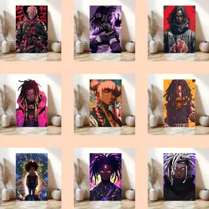 Ebonique Black Anime Wall Art African-American Urban Culture Street Art Braided Hair Theme Paintings Black-Owned Gift Shop Posters Man Cave Decor