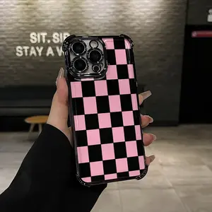 Checker board Pattern Four-corner drop-proof TPU phone case for iPhone 16 15 14 Pro Max 13 12 11 XR XS Plus shockproof full camera protection durable slim silicone case mobile phone case