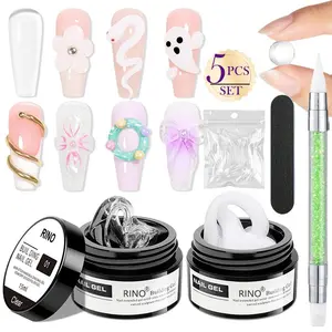 5pcs/set 3D Non‑Sticky Nail Soft Candy Gel, Solid Modeling Gel, 3D Sculpture & Carving Gel, Clear No‑Wipe Non‑Runny Rhinestone Adhesive Gel, Easy Rub‑On Powder Nail Shaping Gel for Nail Art Manicure tools Diy Friendly Clear Polygel