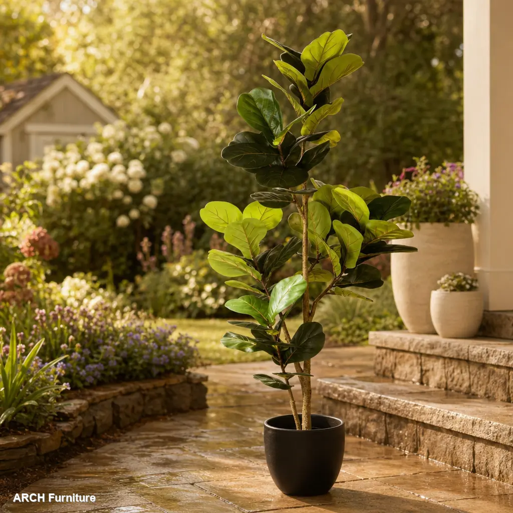 6FT (72in) Decorative Real-Touch Lifelike Artificial Fiddle Leaf Fig Tree, Faux Potted Plant with Black Plastic Pot, Living Room Home Decor Supply (1pc/Set)