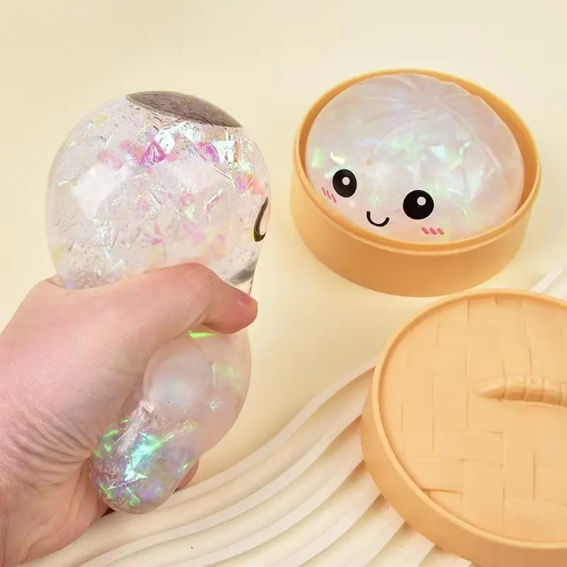 Blind Box 2026 New Glitter Dumpling Squishy with Steamer Box, Soft Sensory Fidget Steamed Bun Squeeze Toy for Adult Stress & Anxiety Relief