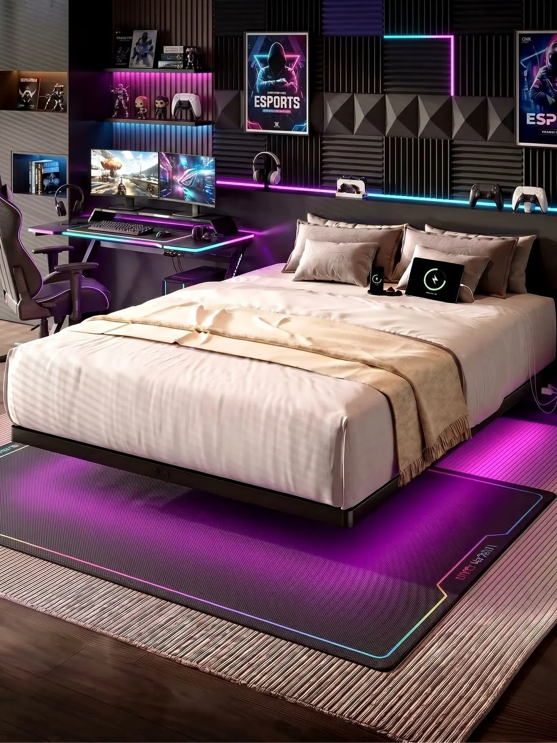 【SummerFinds】ONBRILL Smart LED Floating Bed Frame, Queen Size Bed Frame with Power Outlet, Metal Platform Bed Frame, No Box Spring Needed, No Noise, Easy Assembly, Bedroom Furniture, Stylish Furniture