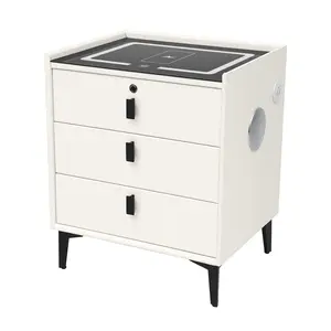 Solid Wood 3-Drawer Nightstand Home Decor (50x40x59cm) - US Plug, Wireless Charging, USB Port, Fingerprint Lock, Bluetooth Speaker, 3-Color Ambient Light, Bedroom Storage Dresser