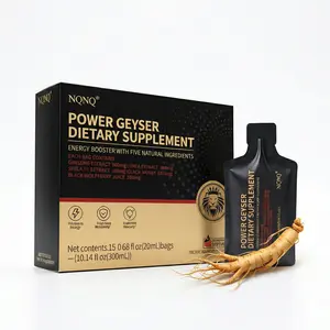 NQNQ Power Geyser Black Honey Energy Supplement with Maca, Shilajit, Ginseng & Wolfberry - Natural Liquid Sachets, Tropical Flavor (15 Pack, 20ml)