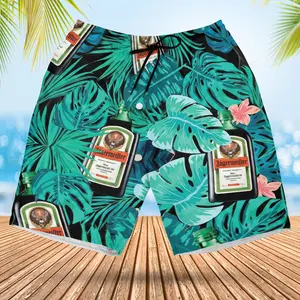 Jagerme1ster Tropical Flower Hawaiian Shorts, Jagerme1ster Summer Shorts, Gift for Friend, Vintage Button Shirt