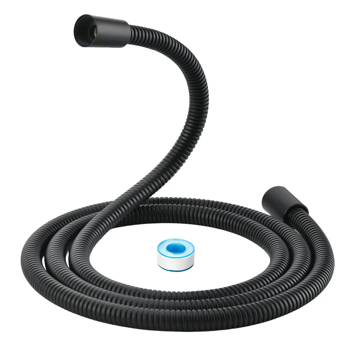 Heavy Duty Stainless Steel Shower Hose, 59 Inches Kink-Free Extension Hose with PVC Inner Tube, G1/2 Universal Brass Connector, Matte Black, Comes with Waterproof Tape & Free Spiral Turbo Shower Head
