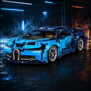 Building block 1:14 RC Blue Supercar Kit – 1.3K+ Pcs, Dual Motor & DIY LEDs | 2.4GHz Remote, Display Case | STEM Gift for Adults & Collectors Perfect Holiday Gift