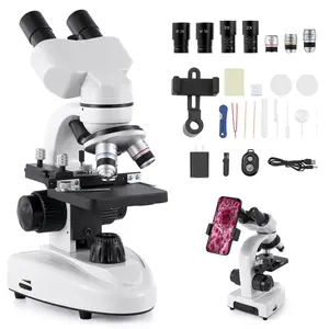 Professional Binocular Compound Microscope Kit 40-2000X Magnification For Education And Laboratory Use, Includes LED Illumination, Mechanical Stage, Coarse And Fine Focus, Glass Slides, Prepared Slides, Manual