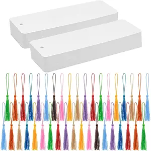 100 Set Blank Bookmarks with Colorful Tassels, White Cardstock Bookmarks Bulk, Craft Paper Book Marks for DIY Projects and Gifts Tags, 5.5 x 2 Inch