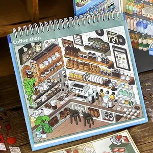 43 Sheets/book Scenery Sticker Book, Sticker Album, Pet Material, Scrapbooking Materials, Miniature Scene 8.0 Series, Convenience Store Coffee Shop Multi-Scene Stickers