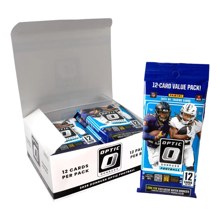 2025 Panini Optic Donruss Football Value Pack Box - 12 Packs, Downtown Duos, Exclusive Rated Rookie Green Velocity Parallels, Hash Marks, Highly Collected Cards, Card Collecting, Trading Cards
