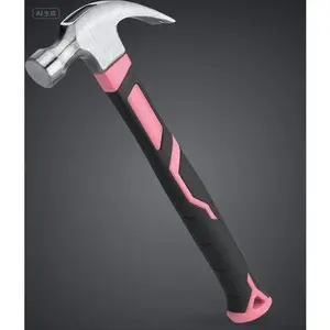 Fiberglass Claw Hammer with Forged Steel Head, 16 oz All-Purpose Hammer for Home Improvement, Durable Pink Handle for Secure Grip, Ergonomic Design for Comfortable Use, Non-Slip Shock Absorbing Tool repair  tools rubber mallet soft grip handle