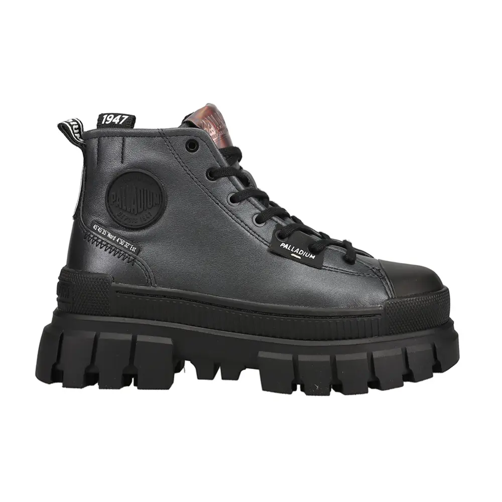 Palladium Womens Revolt Metallic Round Toe Platform Lace Up Casual Boots Ankle Low Heel 1-2" - Black