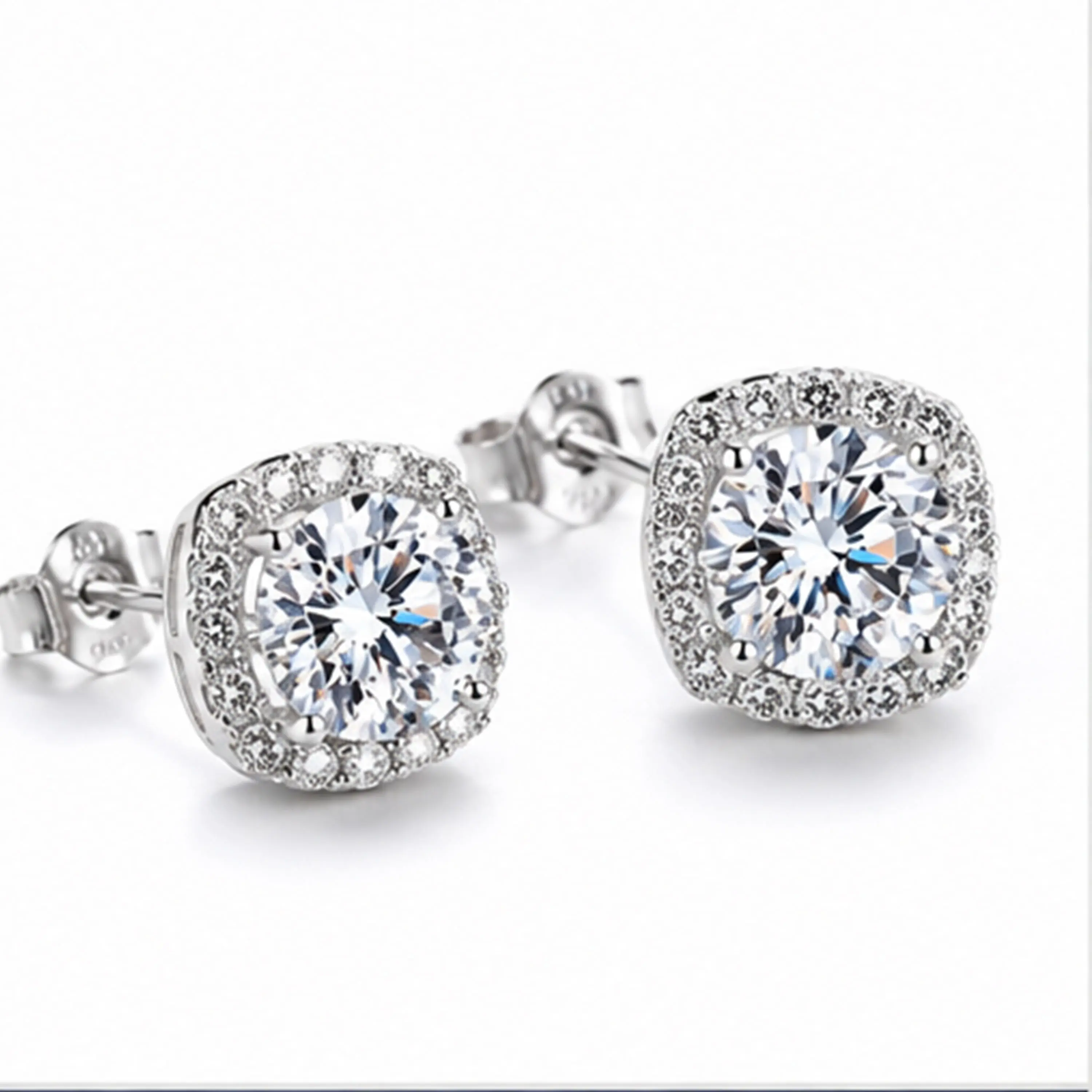 8mm Halo Stud Earrings Set for Men & Women, 4 Pair Silver Plated Cubic Zirconia, Hypoallergenic 2 Carat Earring Stack Jewelry Gift, High Quality Earrings, Men's Earrings