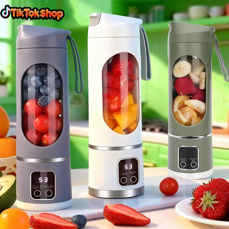 Portable Juicer Cup - Fast-Blend Cordless USB Rechargeable Mini Blender with LED Screen, USB Port, 450ML (15.3 fl oz) Leak-Proof Bottle for Smoothies, Travel & Fitness (Ideal for Anyone Looking for a Compact and Versatile Blending Solution), 450Ml Bottle