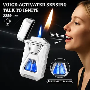 Smart Voice Control Men's Lighter Type C Butane Lighter Cool Gift for Boyfriend Family Electronic Lighter Windsproof Multifunctional Lighter Gift Box Included Butane Not Included