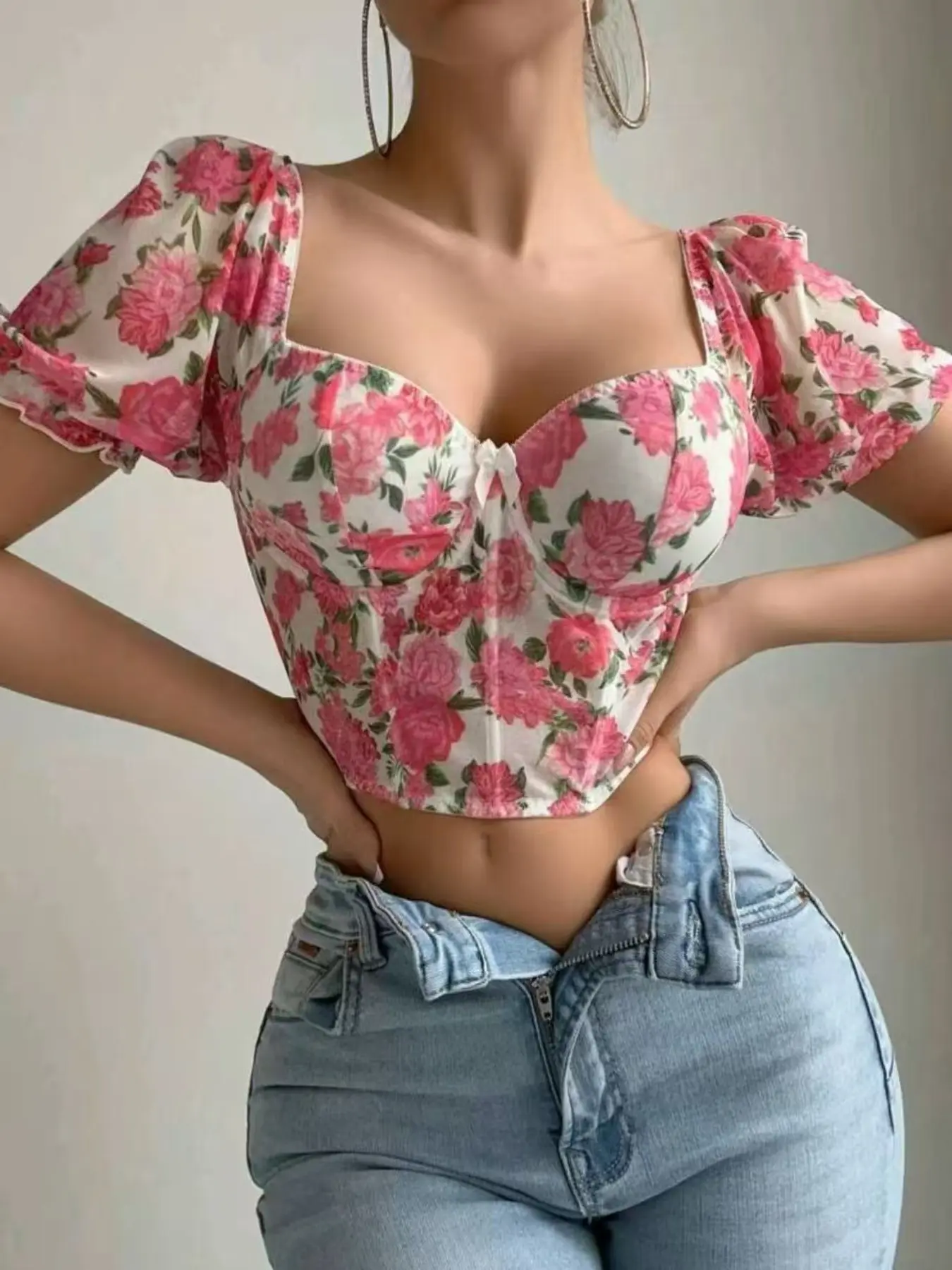 New mesh floral print herringbone underwire bra Top, fashionable Aesthetic women's lingerie, comfortable and breathable design, the perfect choice to wear