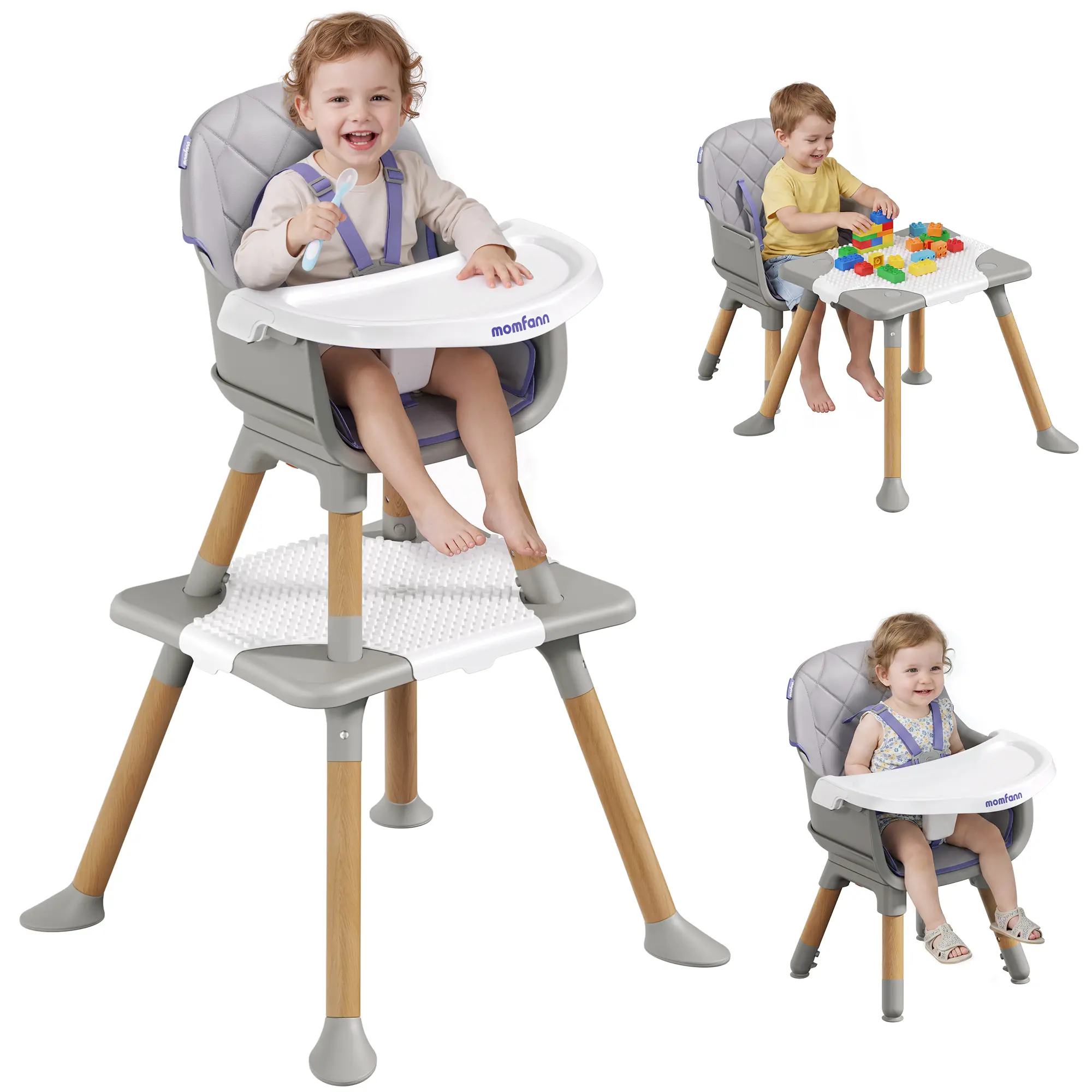 6-in-1 Baby High Chair, Convertible Infant Feeding Chair, Toddler Dining Chair with 5-Point Adjustable Safety Harness, Can Be Converted into Stool, Booster Seat & Activity Play Table