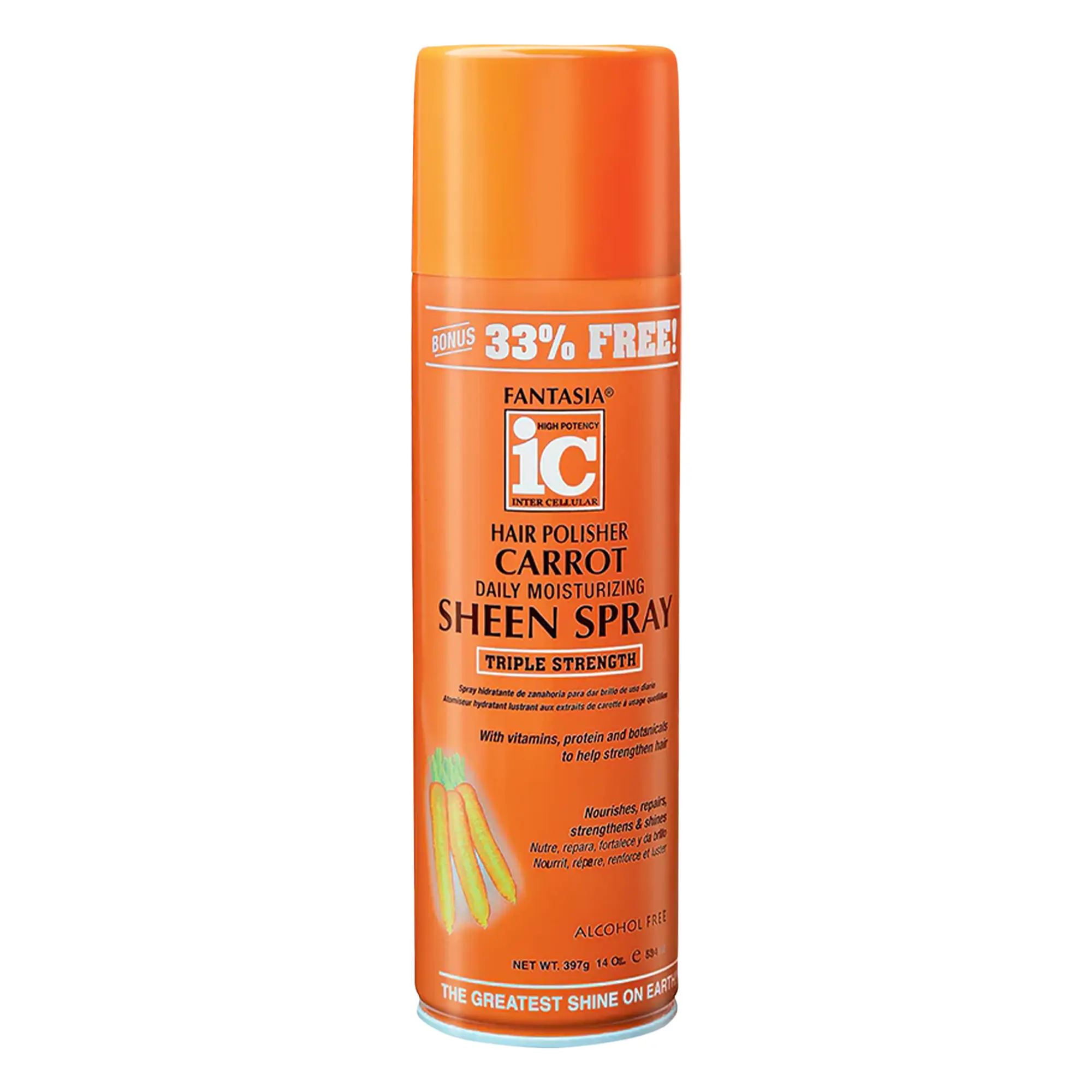 Fantasia IC Carrot Sheen Spray Haircare Product - 14 oz Carrot-Enriched, Alcohol-Free, Lightweight Formula to Hydrate, Add Shine & Boost Moisture for Dry Hair, Bottle