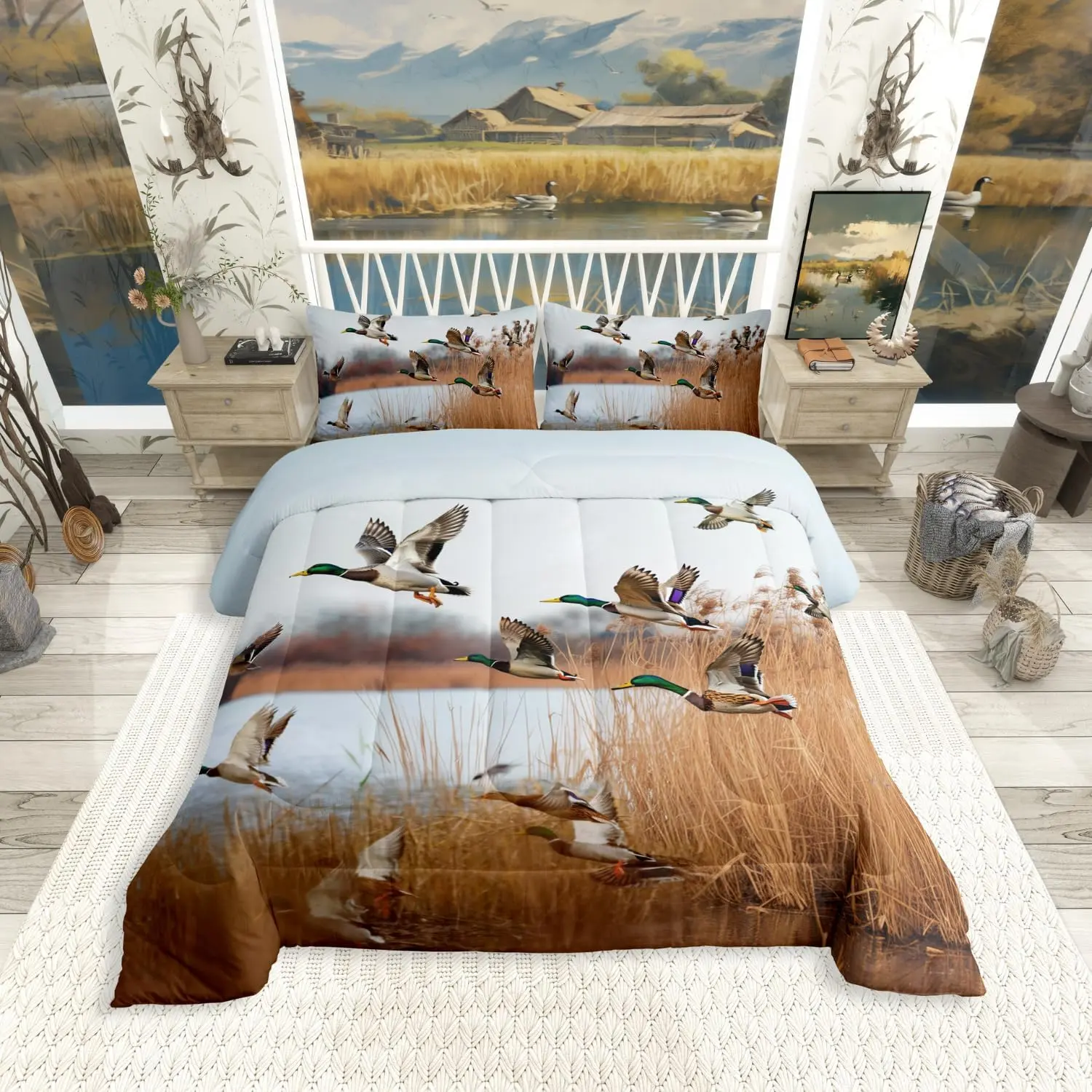 Feelyou Hunting Theme Microfiber Bedding Set - Durable, Colorful Animal-Print Duvet Bedspread Set, Decorative All-Seasons Rustic Comforter for Lodge, Cabin Decor (Bird, Chicken, Duck Designs), Decorative Bedding Set