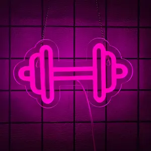 Gym Neon Sign,Barbell Dumbbell Shaped Neon signs White/Pink Neon Lights Sign Decorative Lighting Gym Wall Stickers for Fitness Club Decor LED Neon Sign for Teen Girls Teen Sports Room Game Room Decor 5v USB Powered Easy to Hanging.