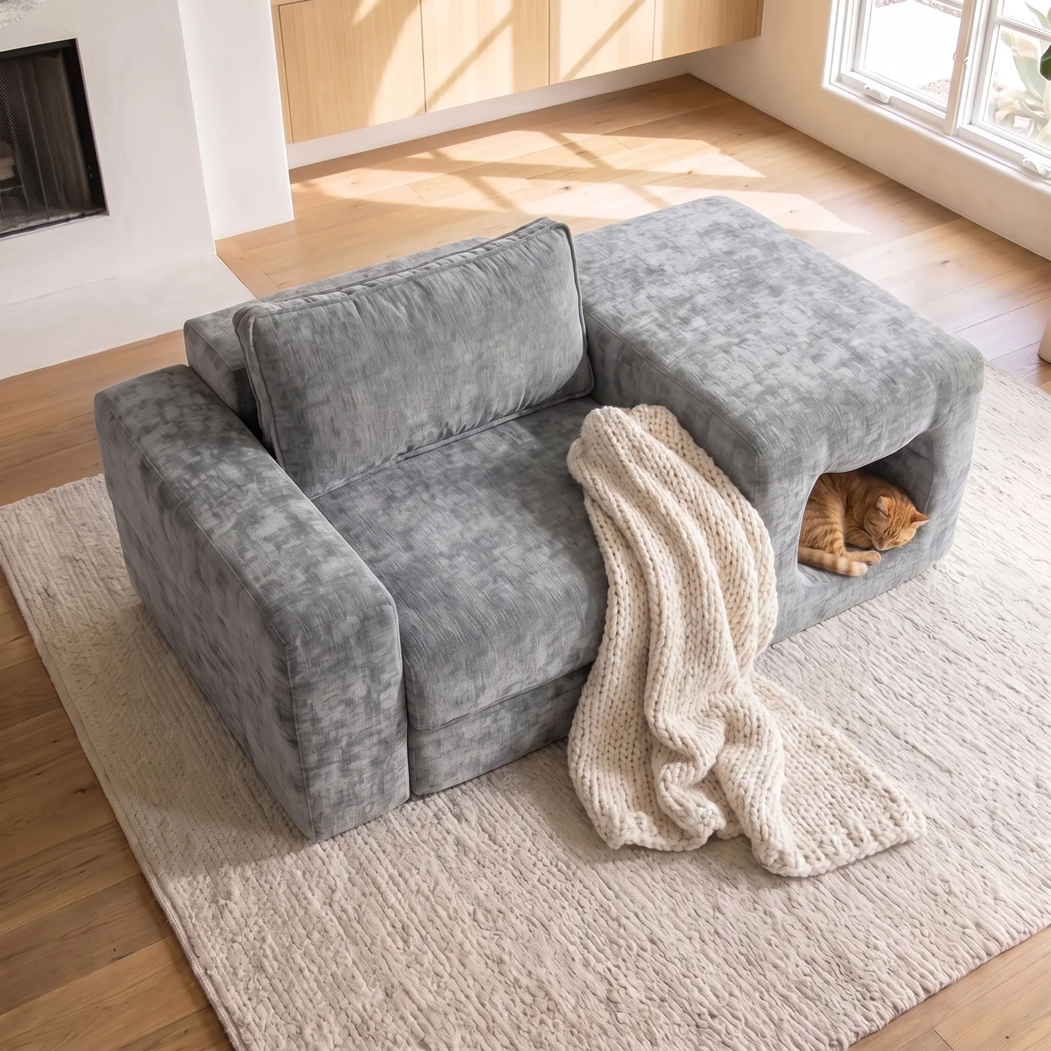 2-Seat Boneless Indoor Living Room Sofa - Pet-Friendly, Easy-to-Clean, Scratch-Resistant Fabric, No-Assembly, Ready-to-Use Small Space Organizer for Apartments, Two Seats