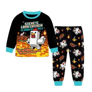 Boys Pajama Set Steve's Lava Chicken Jockey Top And Pants Clothes Game Fans Homewear Kids Long Sleeve Fall Spring Winter Pyjamas Cartoon Child Sleepwear for Kids Nightwear Pjs Set 6-13 Years