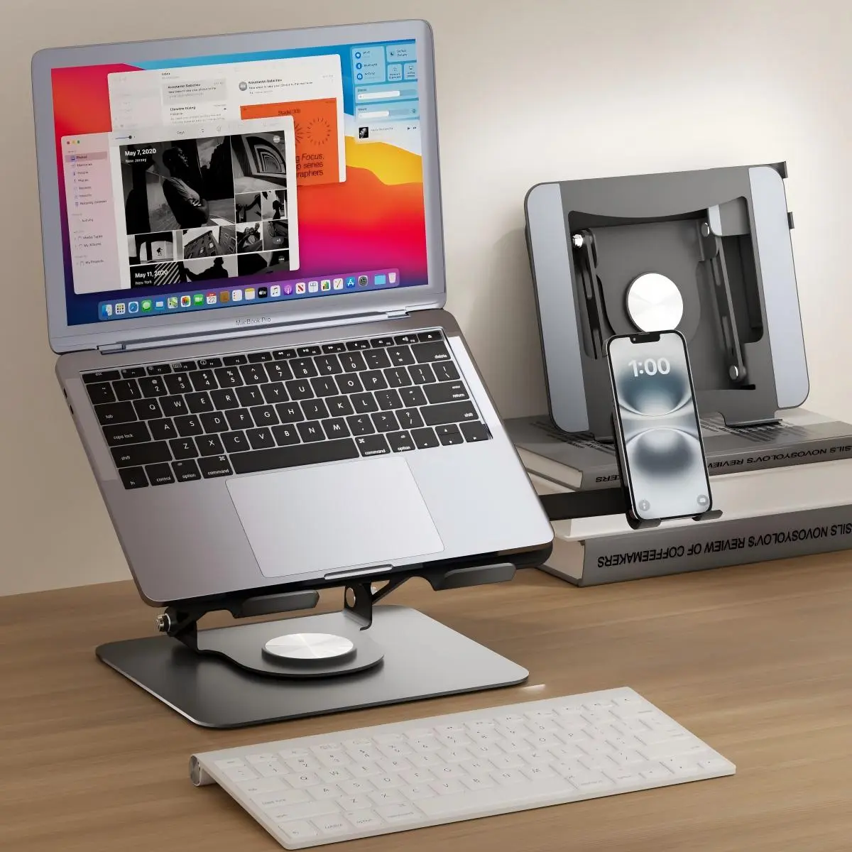 2 in 1 Foldable Adjustable Height Cooling Laptop Stand with Phone Holder Portable Notebook Support for Gaming Office Study Desk