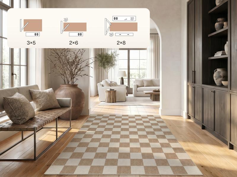 Tribesigns Checkered 5x7 Washable Area Rugs for Bedroom, Soft Non-Slip Brown Rug for Bedroom Dining Room, Geometric Indoor Throw Carpet for Entryway Office Playroom, Oeko-Tex Certified