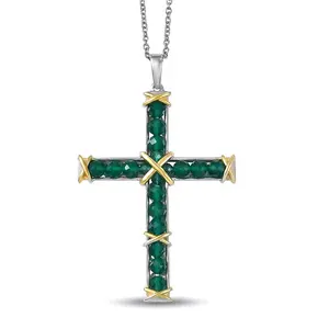 Verde Onyx 7.50 ctw XOXO Cross Pendant in 18K Yellow Gold Plated and Platinum Plated with Stainless Steel Necklace 20 Inches