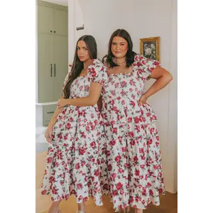 EXCLUSIVE Wish I Knew Dress - Inclusive Sizing, Women's Exclusive Casual Wish I Knew Dress, Berry Print, Square Neck, Elastic Design, Plus sizes, Comfortable Fit
