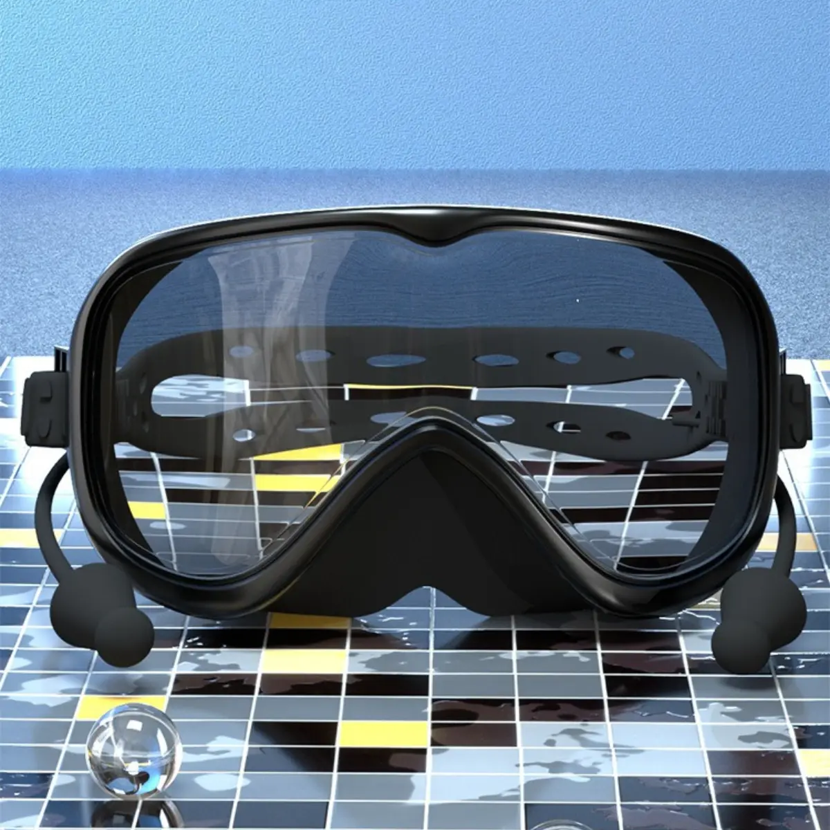 Adult large frame swimming goggles, waterproof, anti-fog, high-definition swimming glasses with integrated earplugs, silicone swimming goggles wholesale for diving