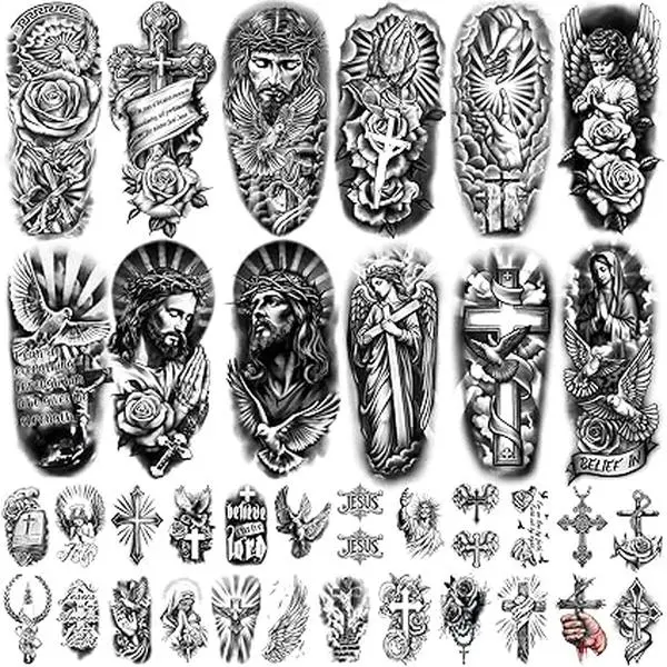77 Sheets Christian Temporary Tattoo Adult Men Women Kids Religious Jesus Cross God Christ Catholic