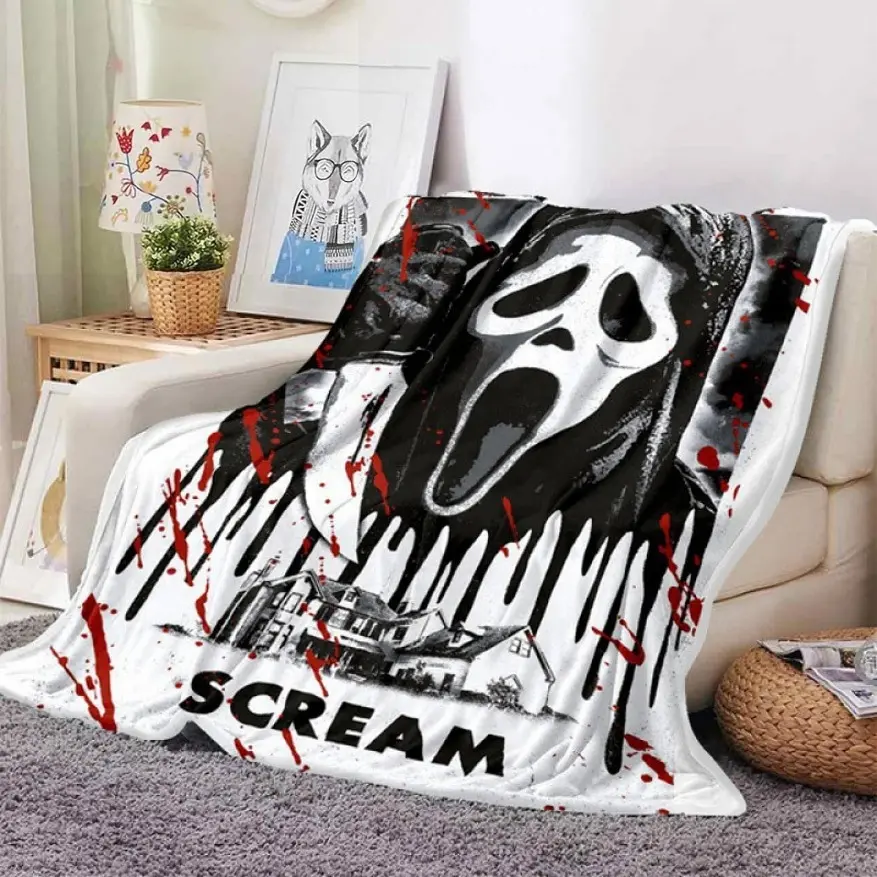 Ghostface Flannel Throw Blanket - Ultra-Soft, Warm, No-Pilling Horror Mask Design - Lightweight for Adults Movie Nights, Flannel Blankets