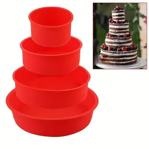 Set of 4 Round Silicone Cake Molds, 4/6/8/10 Inches, Non-Stick Heart-Shaped Baking Pans, Reusable for Multi-Layer Cakes, Homemade Cakes