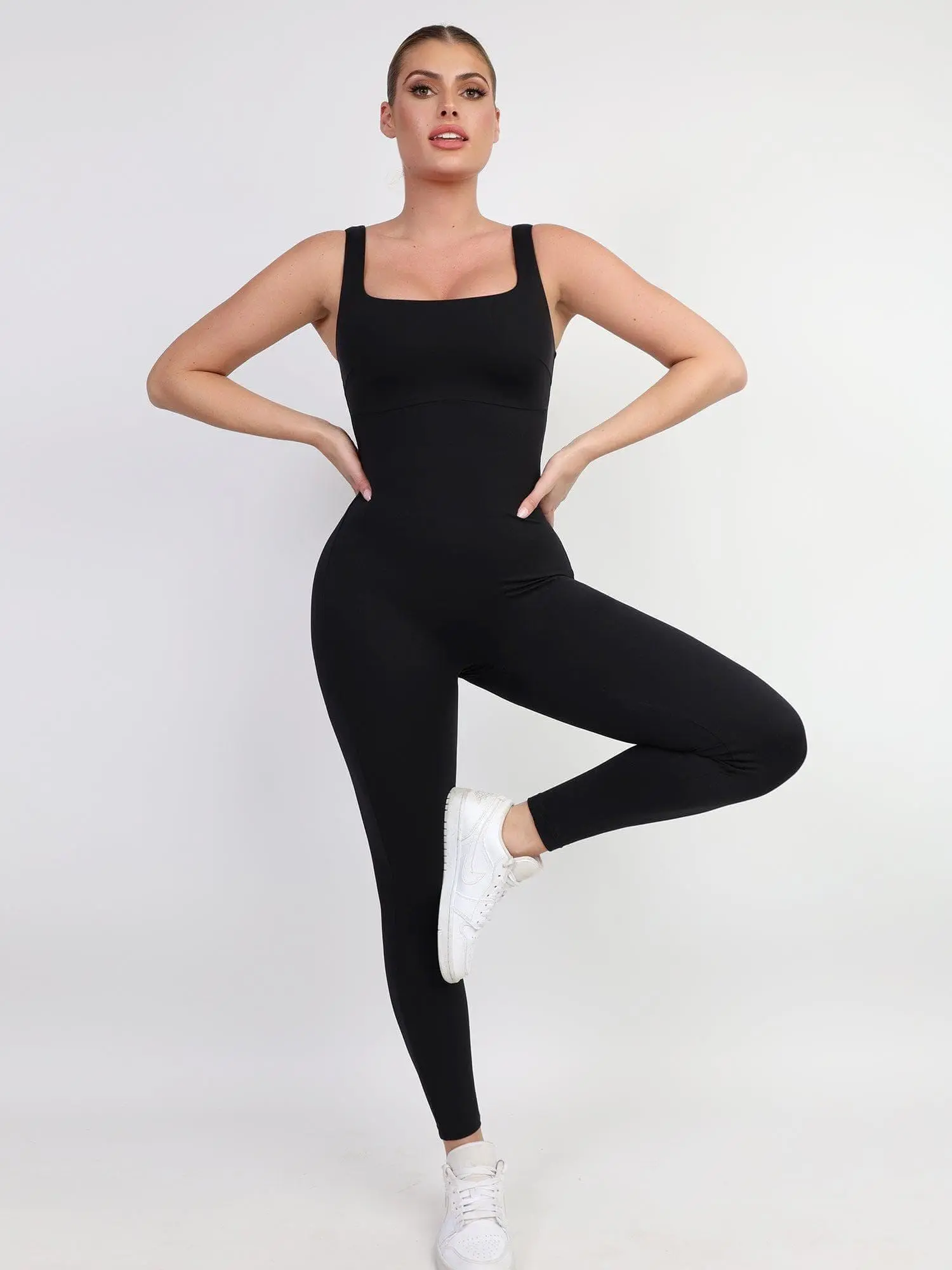 POPILUSH Built-In Shapewear Jumpsuit | Thigh Slimming Workout Pants | Long Sleeveless Activewear – Tummy Control & Buttocks Lift-Creator Live
