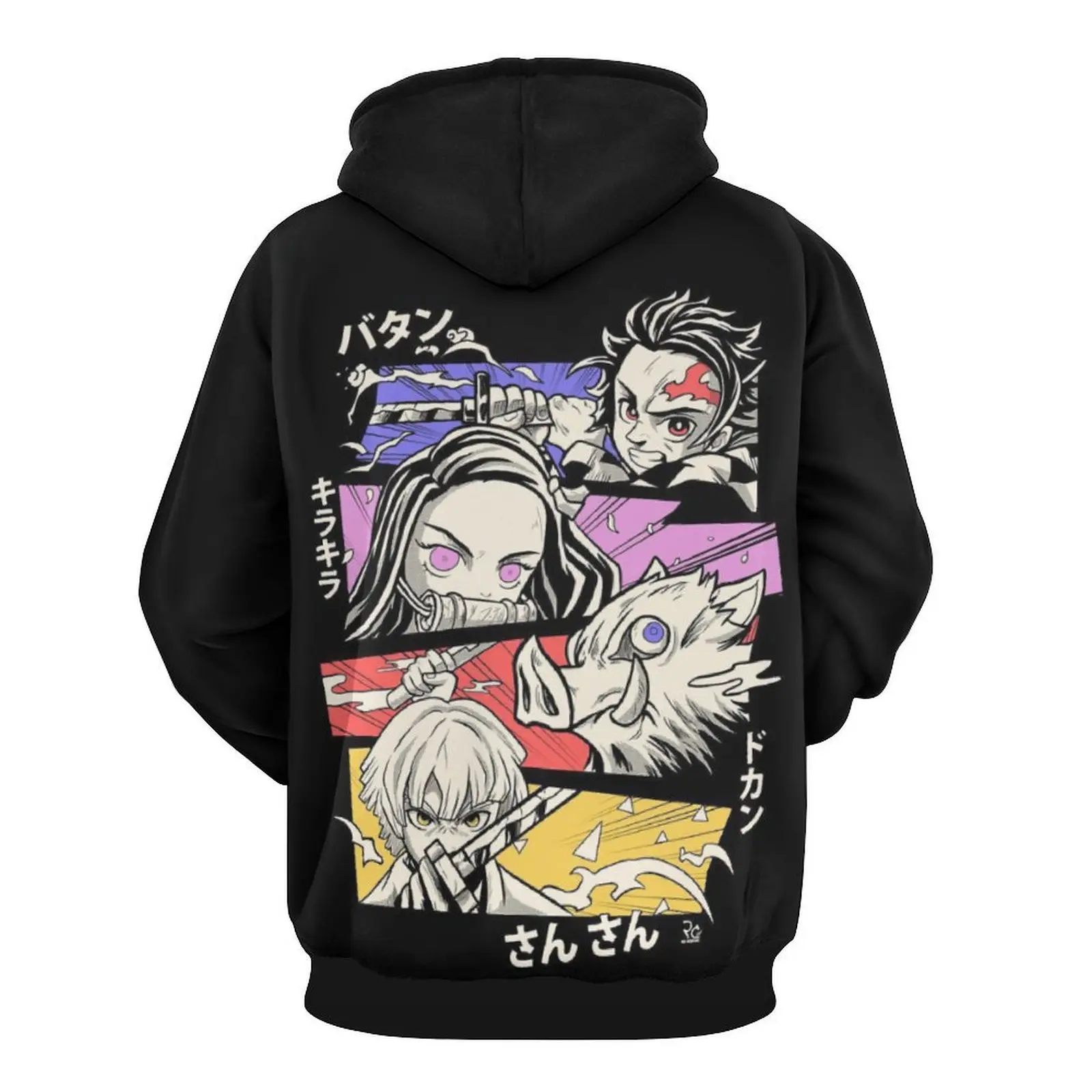 Men's Chic Dacron Hoodie - Casual Long-Sleeve Pullover with Demon Slayer Anime Characters Inosuke, Tanjirou, Zenitsu, Cartoon Print, Athletic, Suitable for Women, Halloween, XL, Cute, New Year