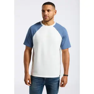 Killabee Men's Raglan French Terry Crewneck T-Shirt with Contrast Sleeves, White - BM24532
