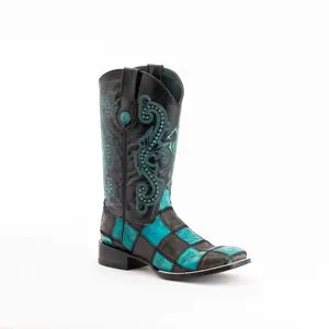 Men's Ferrini Patchwork Leather Boots Handcrafted Black